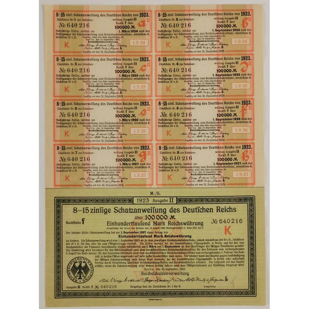 Anleihe des Deutfchen Reichs 1922 German 10,000 marks bond certificate w/coupons 
